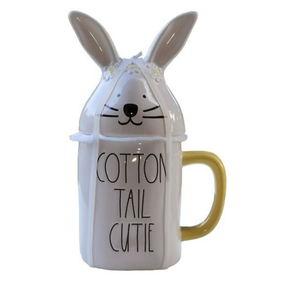 Rae Dunn Cotton Tail Cutie Bunny White‎ Ceramic Coffee Mug With Topper 16oz - Picture 4 of 8